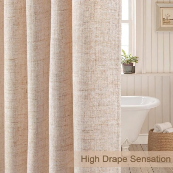 Linen Shower Curtain Beige Fabric 72 x 78 Classic Textured Farmhouse Country NEW - Picture 2 of 8